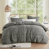 Comfort Spaces Grey Twin Size Duvet Cover Set - 2 Pieces Pintuck Pleated Duvet Cover All Season Lightweight, Extra Softness Pre-Washed Microfiber Twin Bedding Cover Shams, Twin/Twin XL Comfort Spaces