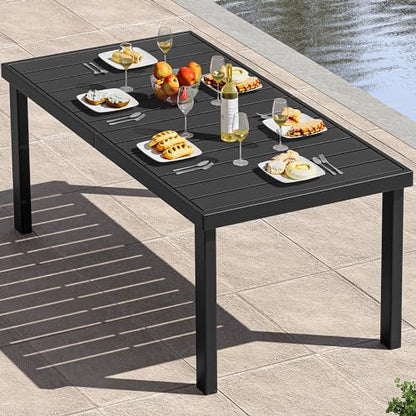 YITAHOME Aluminum Patio Dining Table for 6, 55" Outdoor Dining Table, E-coated Rectangular Patio Table for Backyard Garden Lawn, Black - WoodArtSupply