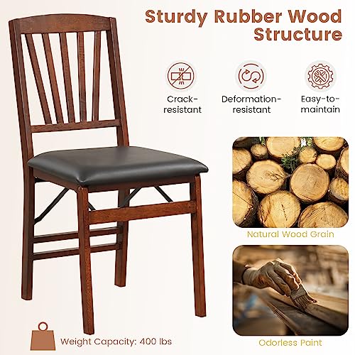Giantex Folding Dining Chairs Set of 2, Foldable Wood Kitchen Chairs with Padded Seat, Solid Wood Frame, Max Load 400 Lbs, No Assembly Easy to Store Wooden Dining Chairs for Apartment, Small Space Giantex