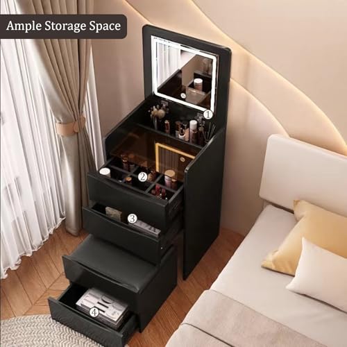 ILWorkTLs Compact Vanity Desk with Mirror and Lights,Makeup Vanity Table with with Hidden Stool and Drawers,3-in-1 Dressing Table for Small Space,Bedroom,Black ILWorkTLs
