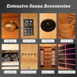 amocane Infrared & Steam Dual-System Sauna Room for 4-6 Person, Wood Hybrid Home Sauna with Heater, Indoor Traditional Saunas Spa with Heaters & Sauna Stove, Speaker, Oxygen Bar, Bucket amocane