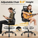 FINATI Drafting Chair, Tall Office Chair for Standing Desk, Ergonomic High Back with Headrest, Lumbar Support, Foot Ring and Flip-up Armrests, Black FINATI
