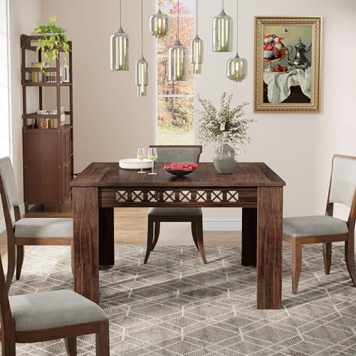 Tribesigns 43" Square Dining Table for 4, 2-4 Person Farmhouse Wood Dining Room Table (Rustic Brown, Heavy Duty Legs) - WoodArtSupply