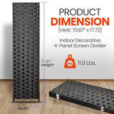 SereneLife 4-Panel Folding Room Divider, Woven Fiber Privacy Screen, Portable Partition for Room Separation, Lightweight Decorative Screen for Living Room, Office, Porch, and Dressing Area, 71” x 18” SereneLife