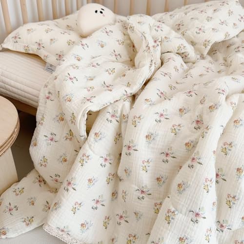 BuLuTu Muslin Nursery Blanket for Toddlers Girls Boys Baby Quilt Soft Cotton Toddler Blanket Crib Quilt for All Seasons, Lightweight Breathable, Washable, Azalea Pattern, 47x59 Inches BuLuTu