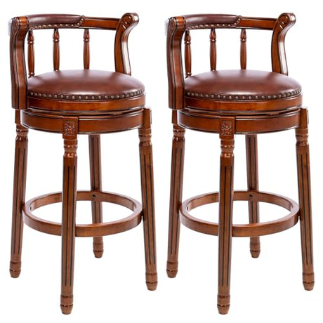AULIFE Cow top Leather Upholstered and Wooden Legs Set of 2 Bar Stools, 360 Degree Swivel Bar Height Contemporary Leisure Style Bar Stool Chair for Home Kitchen Counter, Dining Room, Restaurant,2pcs AULIFE