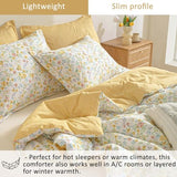 ALEISSEL Natural Cotton 2pcs Floral Comforter Sets Twin Size-Yellow Comforter with Pink & Yellow Flowers and Blue & Green Leaves on White, Reversible Lightweight Bedding Sets(Twin 68"×90") ALEISSEL