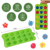 FIRETREESILVERFLOWER Flower Shape Chocolate Candy Molds Set,Heart,The stars,The rose,Flowers in Combination,15 Cavity Silicone Baking Mold Ice Cube Tray-Wedding,Festival,Parties and DIY Crafts-(6Pcs)