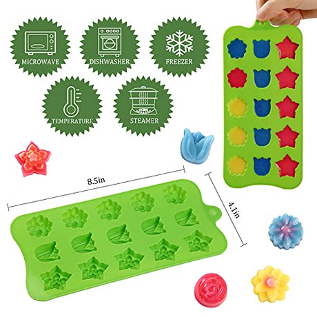 FIRETREESILVERFLOWER Flower Shape Chocolate Candy Molds Set,Heart,The stars,The rose,Flowers in Combination,15 Cavity Silicone Baking Mold Ice Cube Tray-Wedding,Festival,Parties and DIY Crafts-(6Pcs) FIRETREESILVERFLOWER
