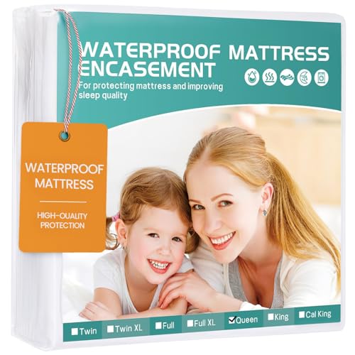 60"x80" Queen Mattress Protector(6-10 in. Deep) Waterproof Mattress Cover Zippered Soft Breathable Skin-Safe Encasement for Queen Bed Sheets WINKAURA