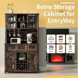 LUXOAK 72" Coffee Bar Wine Cabinet with Sliding Barn Door & LED Lights, Sideboard Buffet Cabinet with Wine Bottle Rack, 3 Drawers, Storage Cabinet for Kitchen, Dining Room, Dark Rustic Oak LUXOAK