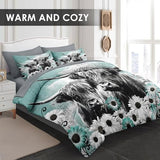 WeCozy 7 Pcs King Size Comforter Set with 2 Pillowcases & 2 Shams, Highland Cow Animal Bedding for Kids and Adults, Farm Daisy Bed in a Bag with Flat Fitted Sheet WeCozy