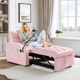SLEERWAY 3-in-1 Convertible Futon Sofa Bed Chair, Multi-Functional Sleeper Chair Bed with Pull Out Couch and Adjustable Backrest, Modern Velvet Chaise Lounge Armchair for Living Room Bedroom, Pink SLEERWAY