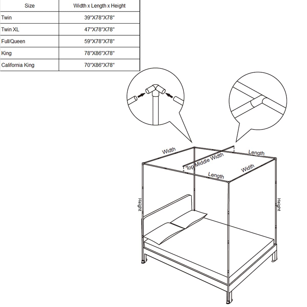 KingKara Canopy Bed Frames Post Queen Full Size Stainless Steel Netting Bed Canopy Frame Poles Four Corner Bed Bracket Fit for Metal Bed Wood Bed Bedroom Décor (Queen) KingKara