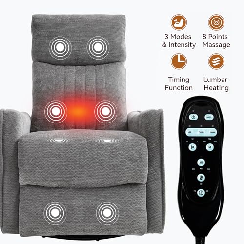 High Back Massage Recliner with Heat - Swivel Rocking Chair for Small Spaces, Manual Lazy Boy Recliner for Adults, Perfect for Living Room & Bedroom, Soft Fabric (Dark Gray)