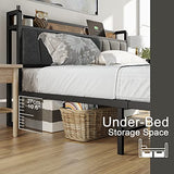LIKIMIO Vintage Brown and Grey Queen Bed Frame with Storage Headboard and Charging Station LIKIMIO