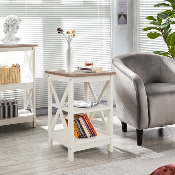 PHI VILLA End Table Living Room Set of 2 - Farmhouse Bed Side Table Nightstands for Bedroom, Ivory White Small Side Table PHI VILLA