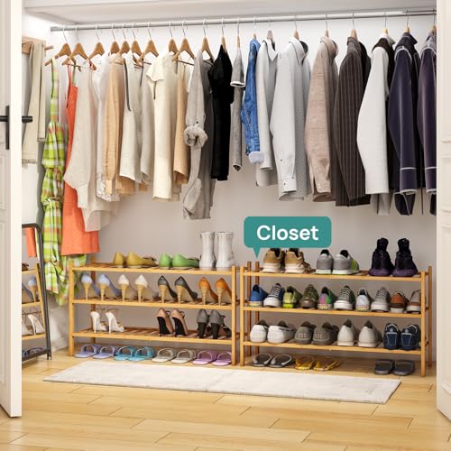 viewcare 3-Tier Long Shoe Rack, Bamboo Wood Shoe Rack for Closet, Entryway & Hallway, Stackable | Beautiful | Functional | Sturdy viewcare