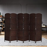 VINGLI 6-Panels Tall Rattan Room Divider, 6 FT Folding Privacy Screen, Indoor Partition Wall Dividers, Freestanding Hinged Space Separator (Dark Brown) VINGLI