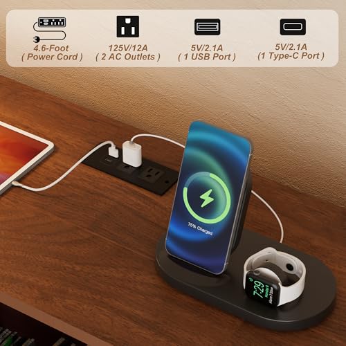 YKVIQBY Large Round Record Player Stand with Charging Station & USB Ports，Record Storage Cabinet for Bedroom (Walnut, 55in) YKVIQBY