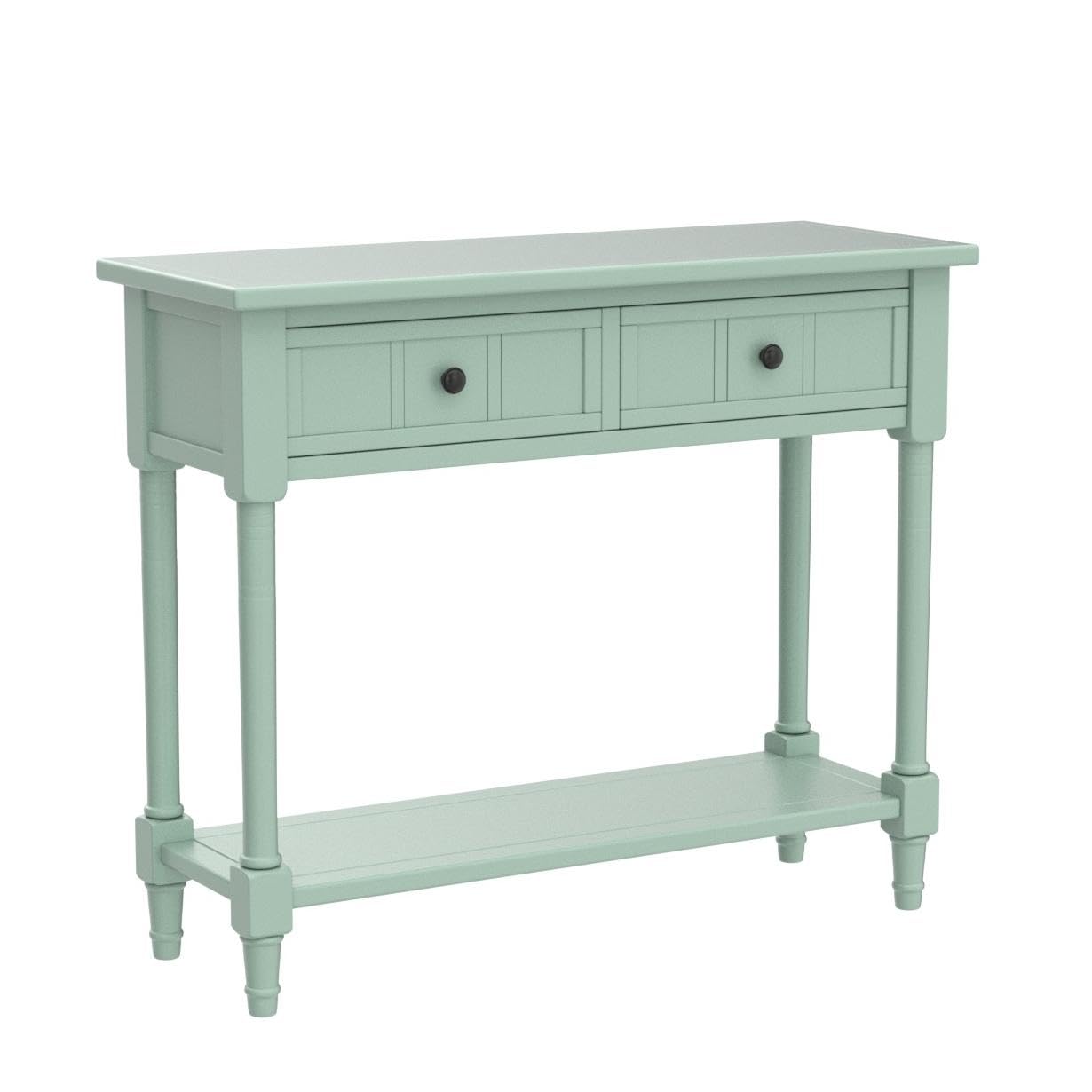 Merax Wood Farmhouse Entry Way Hallway Console Table with Drawers and Bottom Shelf Narrow Blue - WoodArtSupply