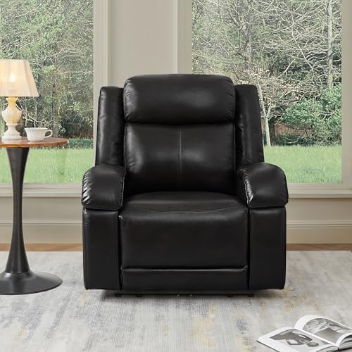 Watson & Whitely Genuine Leather Power Recliner Chairs for Adults, Wall Hugger RV Recliner with Power Headrest & Charging Ports, Electric Recliner Sofa Chair for Living Room, Black