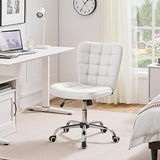 Yaheetech Armless Desk Chair Modern Tufted Office Chair Faux Leather Upholstered Computer Chair with Adjustable Seat Height and Rolling Wheels for Home/Office, White Yaheetech