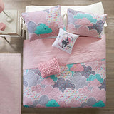 Intelligent Design Kids Reversible Cotton Quilt Set - Vibrant Fun, Playful Print, All Season Children Bedding Coverlet Bedspread, Decorative Pillow, Bedroom Décor, Full/Queen, Cloud Pink 5 Piece Intelligent Design