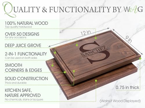 Walnut Artisan Personalized Cutting Boards, Custom Anniversary or Housewarming Gift Idea, Wood Engraved Charcuterie Board for Couples and Newlyweds, Initial Design 050 Walnut Artisan Gallery