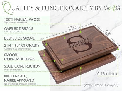 Walnut Artisan Personalized Cutting Boards, Custom Anniversary or Housewarming Gift Idea, Wood Engraved Charcuterie Board for Couples and Newlyweds, Initial Design 050 - WoodArtSupply