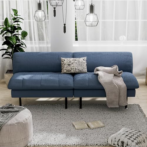 Ribilake 70" Futon Sofa Bed, 4 in 1 Multi-Function Couch Sleeper with Adjustable Backrest, Modern Convertible Futon, Recliner Small Loveseat for Living Room, Dorm, Blue Ribilake
