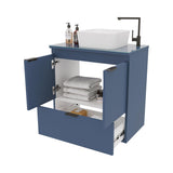 COZIMAX Soul 23" Combo Floating Bathroom Vanity with White Ceramic Sink Tempered Glass Countertop Soft Close Doors 1 Drawer Wall Mount (Blue) COZIMAX