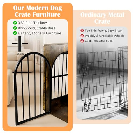 Coolsheepsia Dog Crate Furniture for Small Medium Dogs, Heavy Duty Wood Metal Indoor Dog Kennel with Bowls, Decorative Pet Cage Dog House as TV Stand, Brown Coolsheepsia