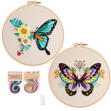 Konrisa Embroidery Kits with Butterfly Flower Pattern, Stamped Embroidery Starter Kit for Beginners Adults Needlepoint Kits Include Embroidery Fabric Embroidery Hoop Threads and Needles,Set of 2