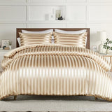 Whale Flotilla 3-Piece Reversible Silky Soft Queen Comforter Set, Luxury Stripe Satin Comforters Full Size Bedding Set with 2 Satin Pillowcases, Lightweight Duvet for All Seasons, Champagne Whale Flotilla