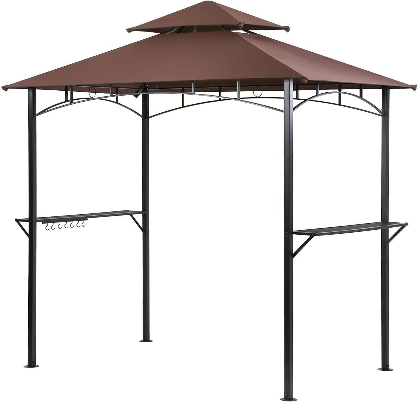 8’ x 5’ Grill Gazebo Outdoor Grill Canopy Waterproof BBQ Gazebo Canopy Tent with Double Roof Shelves Hooks for Patio Backyard Outdoor Bbq Party, Brown - WoodArtSupply