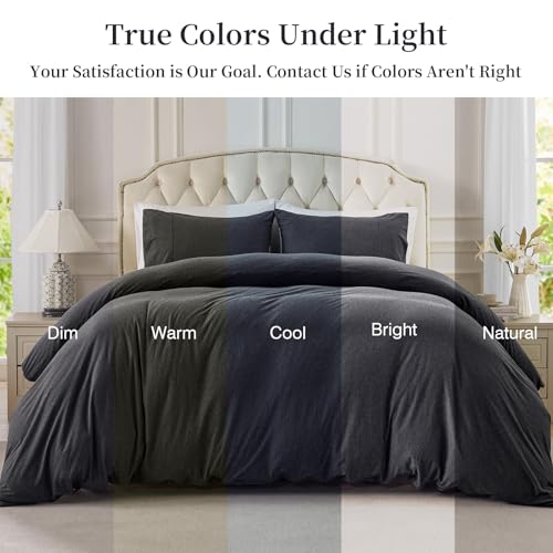 PURE ERA Jersey Knit Duvet Cover Set 100% T-Shirt Cotton Super Soft Comfy 3pc Bedding Set with Zipper Closure (Heather Charcoal Grey, Queen) PURE ERA