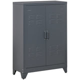 HOMCOM Industrial Storage Cabinet, Steel Garage Cabinet with Double Doors and Adjustable Shelves, Grey HOMCOM