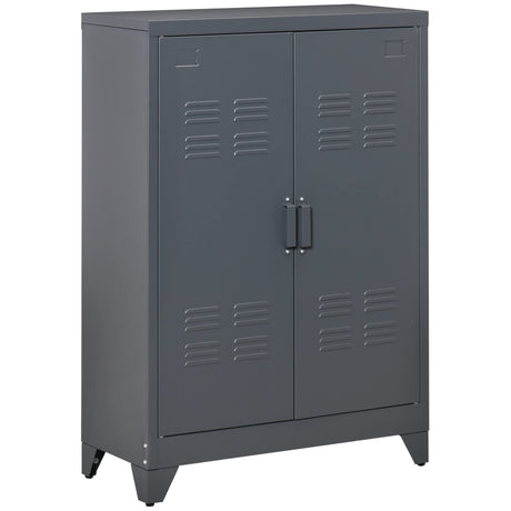 HOMCOM Industrial Storage Cabinet, Steel Garage Cabinet with Double Doors and Adjustable Shelves, Grey HOMCOM