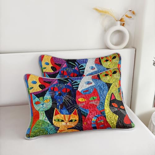HOSIMA Cat Quilt Bedding Set King Size,Various Different Cats Print Cute Bedding for Kids Adults Room Decor,Animal Themed Plaid Patchwork Quilt with 2 Pillowcases for All Seasons. HOSIMA