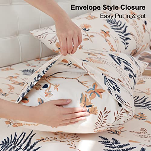 JSD Boho Floral Printed Sheet Set Twin Size 3 Piece, Soft Botanical Pattern Microfiber Sheets Extra Deep Pocket JSD
