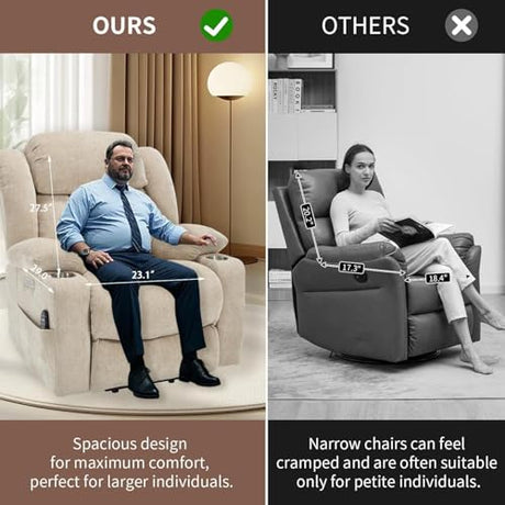 RHHVVR Power Lift Recliner Chair, 350lb Capacity with 8-Point Massage & Heating, USB/Type-C Ports & Cup Holders, Heavy Duty Chenille Recliner for Elderly, Beige RHHVVR