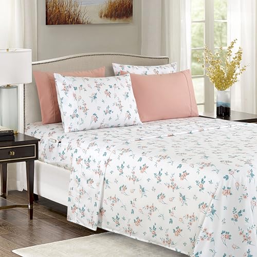 Elegant Comfort Softest and Coziest 4-Piece Sheet Set - 1500 Premium Hotel Quality Microfiber - Deep Pocket, Wrinkle Resistant 4-Piece Floral Bed Sheet Set, Twin XL, Celia Pink Elegant Comfort
