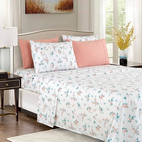 Elegant Comfort Softest and Coziest 4-Piece Sheet Set - 1500 Premium Hotel Quality Microfiber - Deep Pocket, Wrinkle Resistant 4-Piece Floral Bed Sheet Set, Twin XL, Celia Pink Elegant Comfort