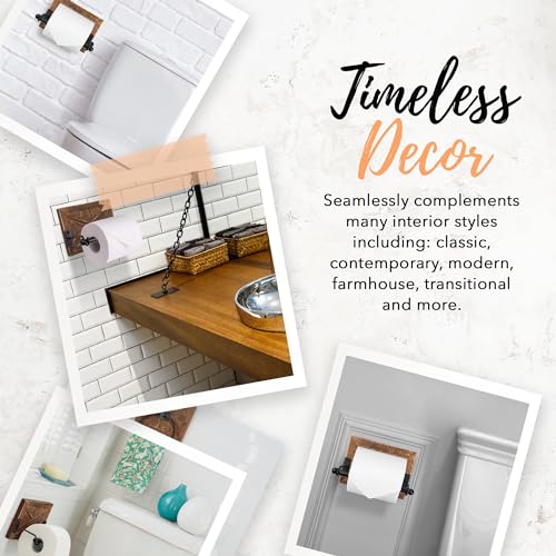 Autumn Alley Rustic Farmhouse Toilet Paper Holder - Farmhouse Bathroom Country Decor - Rustic Bathroom Accessories with Warm Brown Wood & Black Metal - Adds Western Decor Charm Autumn Alley