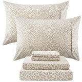 Drozeeo King Leopard Print Sheets, Cheetah Pattern King Size Sheet Set with Elastic Corner Straps, Soft Microfiber Animal Bedsheet, Beige Drozeeo