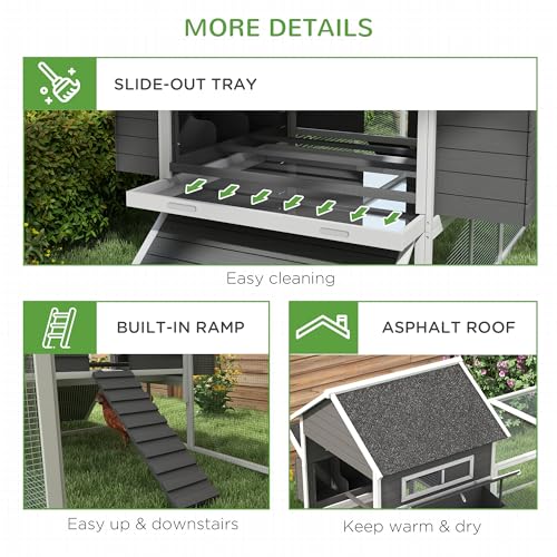 PawHut 137" Wooden Chicken Coop for 8-10 Chickens, Large Chicken House, Poultry Hen Cage with Nesting Box and Run for Backyard, Gray PawHut