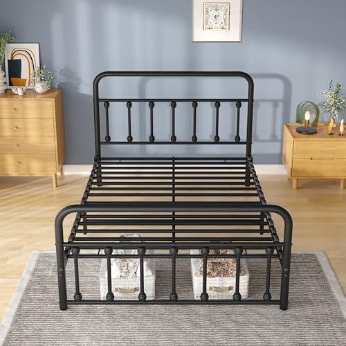 erosoei Metal Full Single Bed Frame with Storage Space, 74.8" in Steel Bed Frame with Protective Foot Pads, Strong Bearing Capacity Full Size Bed, Easy Assembly, Underbed Storage Space（43.3 inch） erosoei