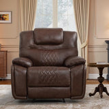 ANJ Genuine Leather Recliner Chair, Manual Reclining Chair with Ergonomic Design, Oversized Single Sofa Recliner with Soft Armrest and Flexible Footrest for Living Room,Red Brown