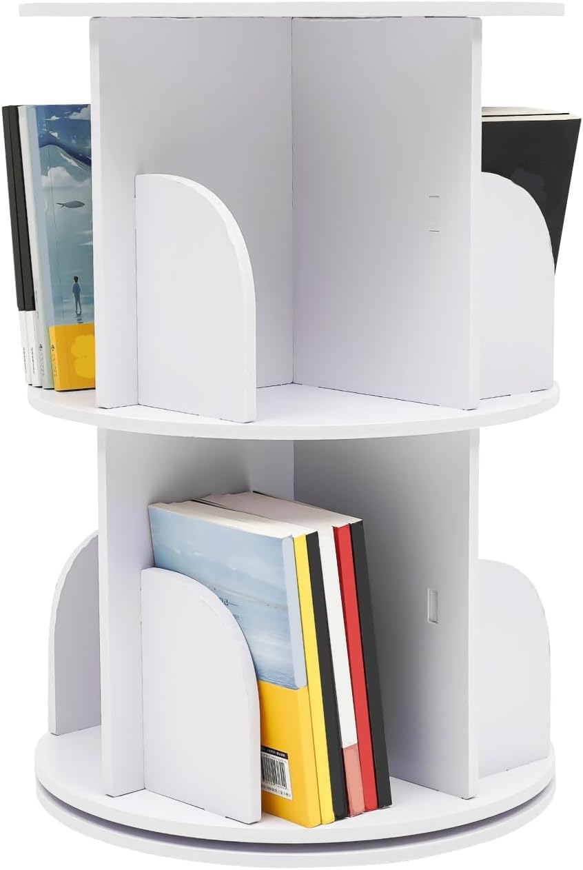 2-Tier Rotating Bookshelf Tower, Corner Bookcase Spinning Bookshelf, 360 ° Revolving Bookcase Book Storage Organizer Rack, Floor Standing Bookcases Display Shelf,Used for Bedroom,Living Room (2 Tier)